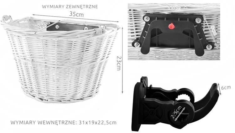 Prútený košík na bicykel - biely